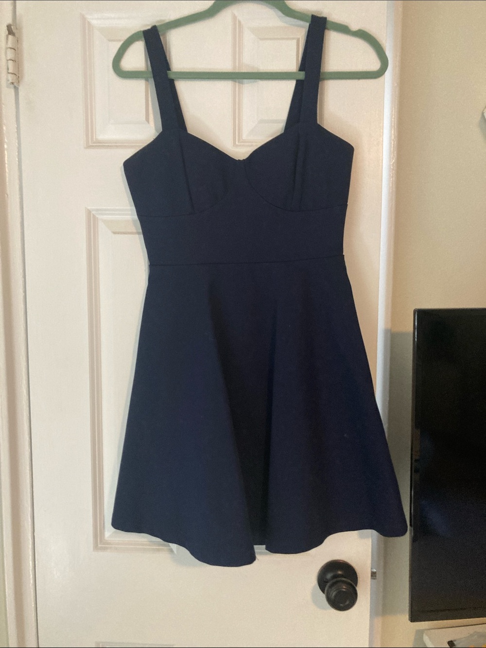 Just Me Navy Sleeveless Sweetheart Mini Dress